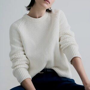 Quince Cream Ribbed Crewneck Sweater